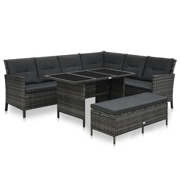 vidaXL 3-teilig Garten-Lounge-Set mit Auflagen Poly Rattan Grau, 48155