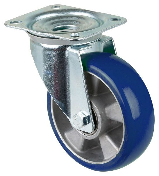 BS Rollen Transportrolle Lenkrolle, Polyurethanrad 83 Shore, Alufelge Kugellager, Platte, Durchmesser: 160 mm, L400.B92.160
