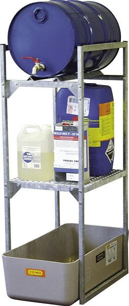 Cemo Fassregal mit Fass- und Gitterrostauflage für 1x 60 l Fass und Kleingebinde, mit GFK-Auffangwanne, 7640