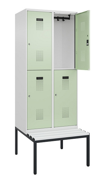 C+P Doppelstock-Spind Evolo PLUS, Bank, 4 Fächer, 2120x800x815mm, 9016/6019, Zylinderschloss, Sitzfläche Kunststoff, Sitzbank, 0493507-22 S10133
