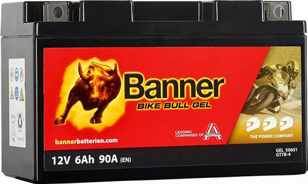 Banner Bike Bull Motorradbatterie Gel 506 01 / GT7B-4, gefüllt und verschlossen, absolut wartungsfrei, 023506010101