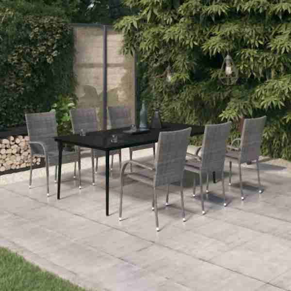 vidaXL 7-tlg. Garten-Essgruppe Grau und Schwarz, 3099411