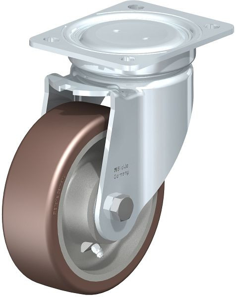 Blickle LU-GB 150K Stahlblech-Lenkrolle, schwere, geschlossene Ausführung, mit Anschraubplatte, Blickle Besthane®, Braun, 755093
