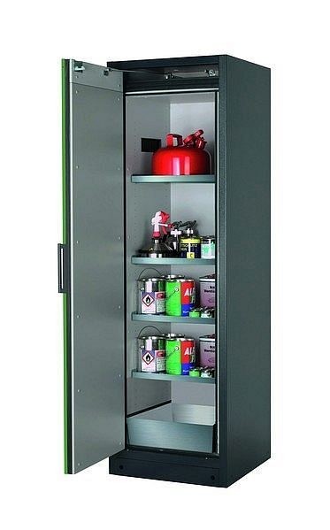 asecos Sicherheitsschrank Q-CLASSIC-90, Q90.195.060 in resedagrün RAL 6011 mit 4x Fachboden (Edelstahl), 30072-048-30084