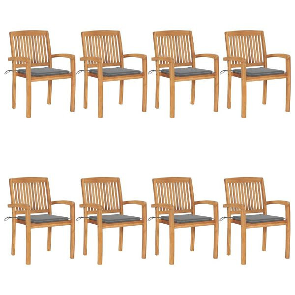 vidaXL Stapelbare Gartenstühle mit Kissen 8 Stück Massivholz Teak, 3073241