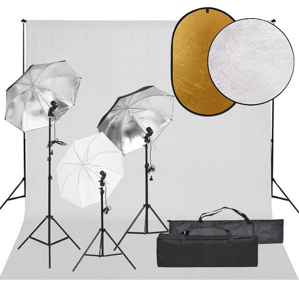 vidaXL Fotostudio-Set mit Beleuchtung, Hintergrund und Reflektor, 3094720
