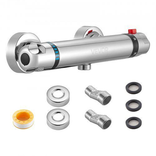 VEVOR Duscharmatur mit Thermostat, 38°C Sicherheitsschloss, verchromt, für Bad/Wohnmobil/Hotel, YXFDKHDSHWWKR0M3C001V0
