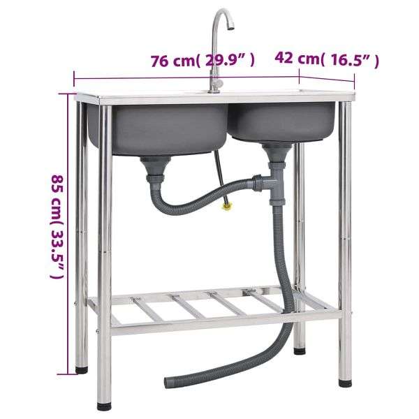 vidaXL Camping-Spüle mit Doppelbecken und Wasserhahn Edelstahl 151211 günstig versandkostenfrei online kaufen: große Auswahl günstige Preise
