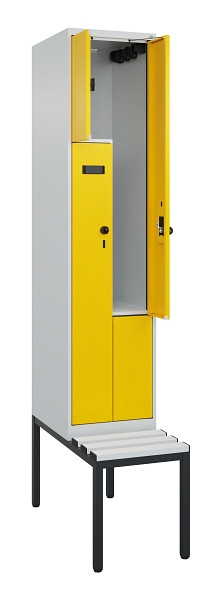 C+P Z-Spind Evolo PLUS, Bank, 2 Fächer, 2120x400x815mm, 7035/1023, Drehriegel, Sitzfläche Kunststoff, Sitzbank, 0490537-122 S10055