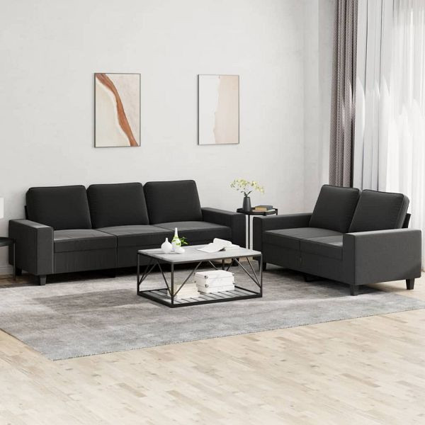vidaXL 2-tlg. Sofagarnitur Schwarz Stoff, Top-Qualität, 3201902