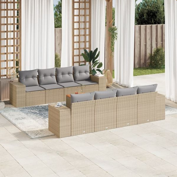 vidaXL 9-teilig Garten-Sofagarnitur mit Kissen Beige Poly Rattan, 3257697