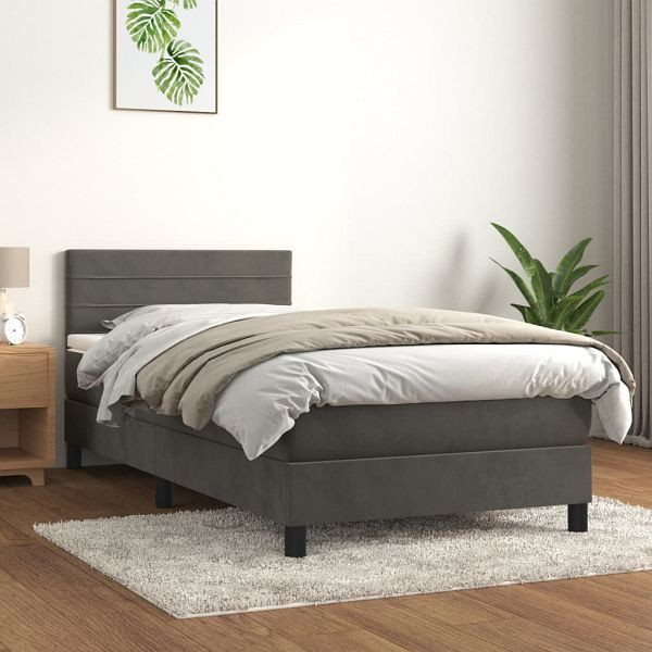 vidaXL Boxspringbett mit Matratze Dunkelgrau 90x200 cm Samt, 3141342