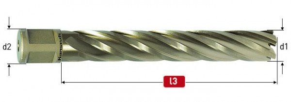 Karnasch HSS-XE Kernbohrer, Weldonschaft 19mm, Nutzlänge 110mm, Gold-Line110 d=36mm, 201280u036