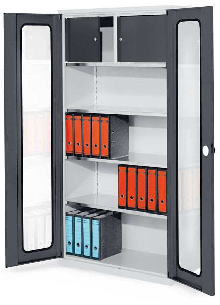 Kappes Systemschrank Serie 500 Privatfach, H 1950 x B 1000 x T 500 mm, RAL 7035/7016, Sichtfenstertüren, 3 Fachböden, 1251.04.5024