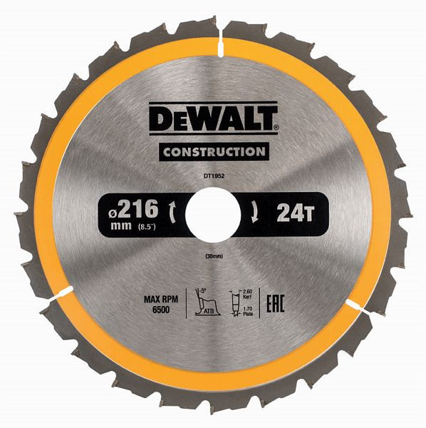 DeWalt Kreissägeblatt stationär 216/30mm 24WZ, DT1952-QZ