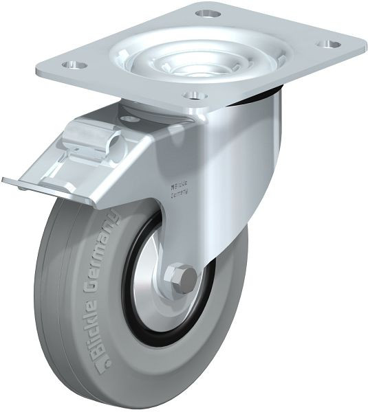 Blickle L-VPP 140R-FI-SG-FA Stahlblech-Lenkrolle, mittelschwere Ausführung, mit Anschraubplatte & Feststeller, Vollgummi, Schwarz, 749528