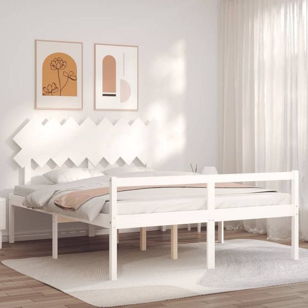 vidaXL Seniorenbett mit Kopfteil 160x200 cm Weiß Massivholz, 3195557