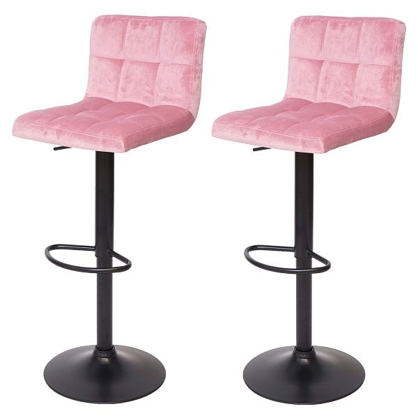 Mendler 2er-Set Barhocker HWC-G87, Tresenhocker Barstuhl, höhenverstellbar, Samt rosa, Fuß schwarz, 72239