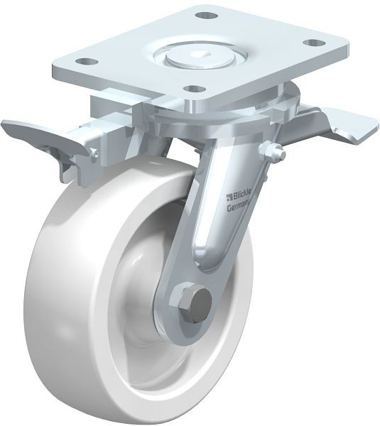 Blickle LO-SPO 150G-ST-RI4 Stahlgeschweißte Schwerlast-Lenkrolle mit Feststeller, Polyamid, Weiß, 852994