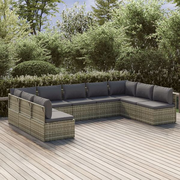vidaXL 9-teilig Garten-Lounge-Set mit Kissen Grau Poly Rattan, 3157329