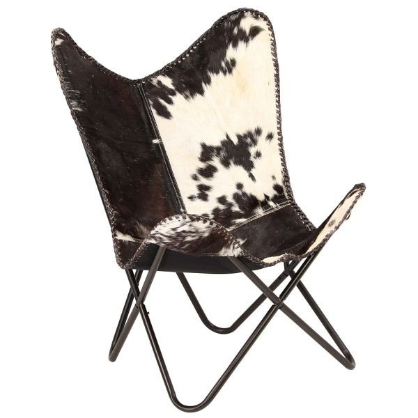 vidaXL Butterfly-Sessel Schwarz und Weiß Echtes Ziegenleder, 246390