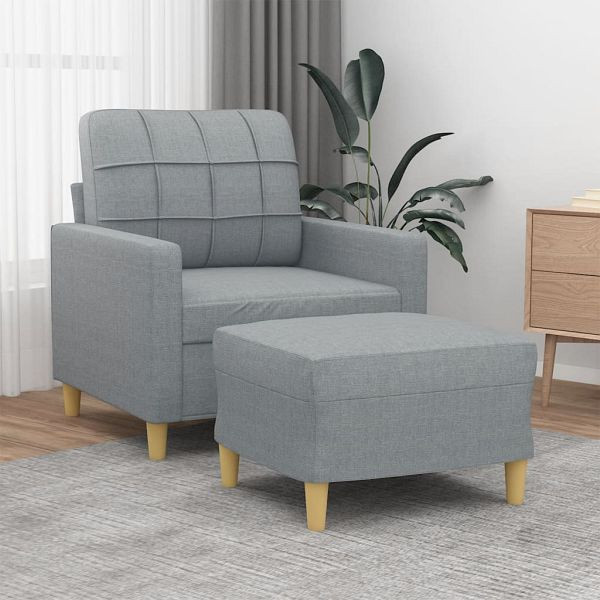vidaXL Sessel mit Hocker Hellgrau 60 cm Stoff, Füllung: Schaumstoff, 3200993