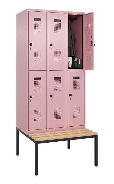 C+P Doppelstock-Spind Evolo PLUS, Bank, 6 Fächer, 2120x900x815mm, 3015/3015, Drehriegel, Sitzfläche Buche-Hartholz, Sitzbank, 0493507-30 S10024