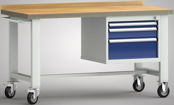 KLW Fahrbare Standard-Werkbank - 1500 x 700 x 840 mm L x B x H, mit Buchen-Multiplexplatte 1500 x 700 x 40 mm, 50EA/100EA/200EA, WS812N-1500M40-E7021