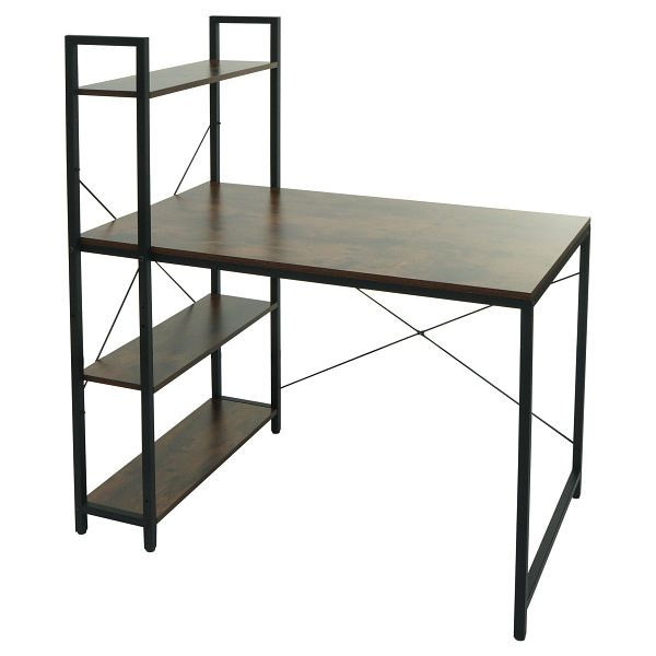 Mendler Schreibtisch mit Regal HWC-K81, Laptoptisch Bürotisch Arbeitstisch, 100x60cm Metall MDF, braun, 98669