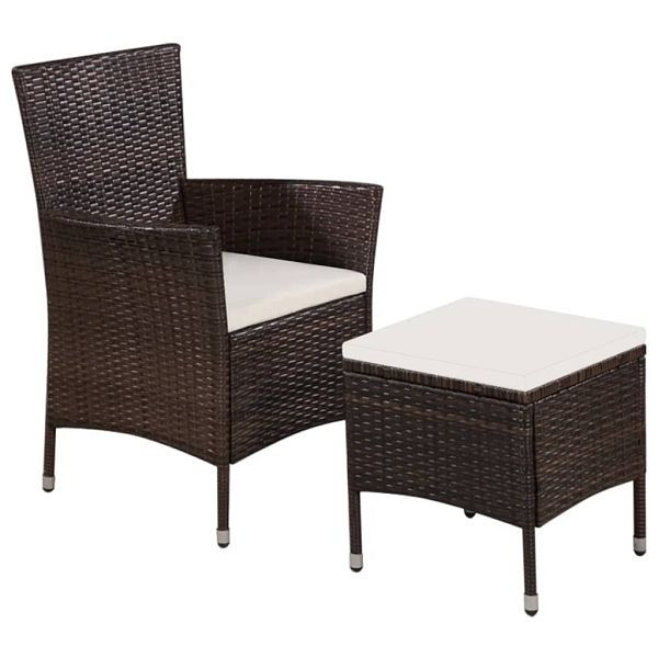 vidaXL Gartenstuhl und Hocker mit Polstern Poly Rattan Braun, 44090