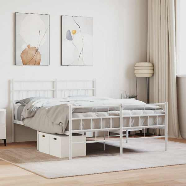 vidaXL Bettgestell mit Kopf- und Fußteil Metall Weiß 140x190 cm, 355726