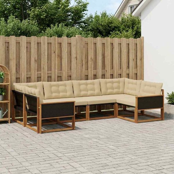 vidaXL Outdoor-Sofagarnitur mit Kissen 6-teilig Natur und Beige, 3381641