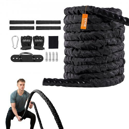 VEVOR Schlachtseil Trainingsseil Sportseil 12,2m Battle Rope Schutzhülle, ZS40FT2INDBHL173GV0