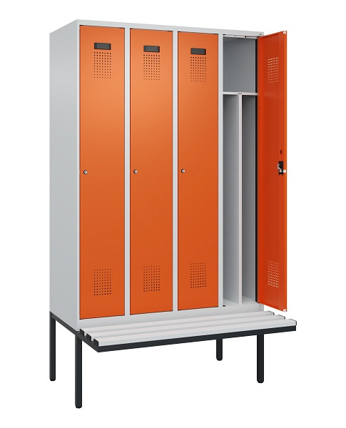 C+P Spind Evolo PLUS, 4 Abteile, 2120x1200x815mm, 7035/2004, Haken 4, Zylinderschloss, Material Sitzfläche Kunststoff, 0490407-40F S10083