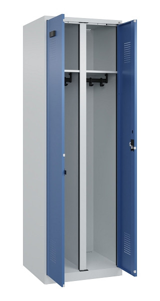 C+P Schwarz-Weiß-Spind Evolo PLUS, 2 Abteile, 1850x600x500mm, 7035/5023, Zylinderschloss, 049002-20 S10035