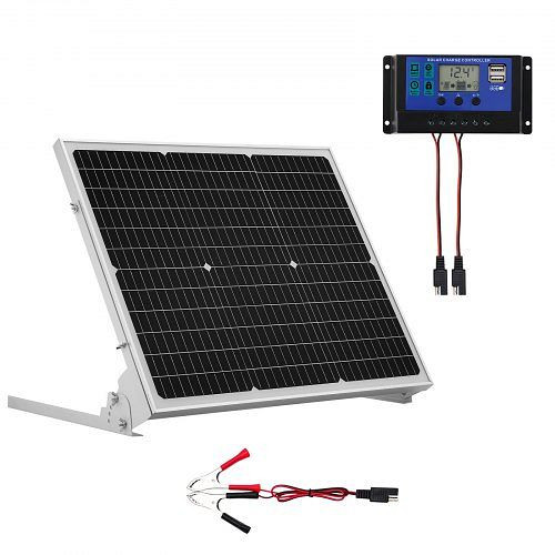 VEVOR 12V Monokristallines Solarpanel-Kit 50W, MPPT-Controller, verstellbare Halterung, IP65, für Auto, Boot, Wohnmobil, GDSXLDJG50WWGZAH2001Y3