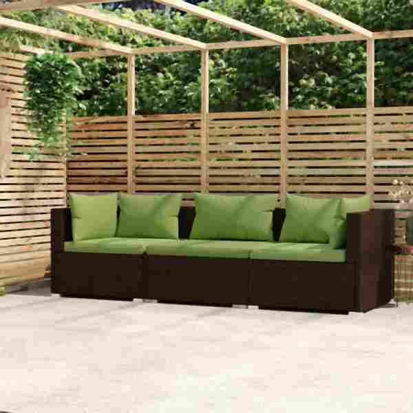 vidaXL 3-Sitzer-Sofa mit Kissen Braun Poly Rattan, 317555