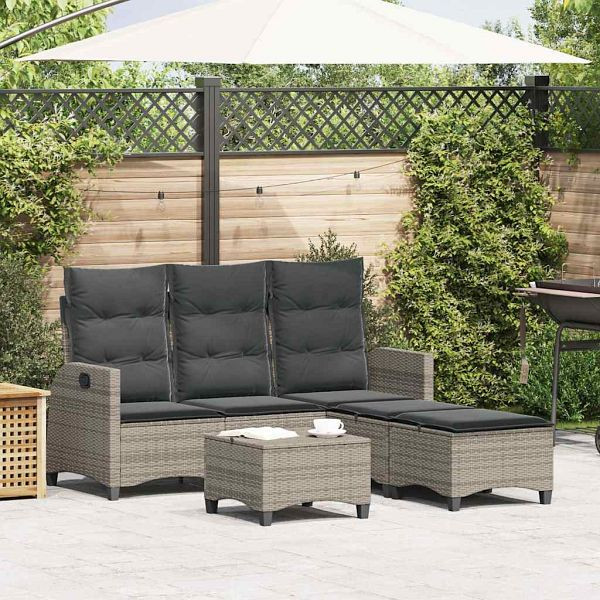 vidaXL 3-tlg. Garten-Sofagarnitur mit Kissen L-Form Grau Poly Rattan, 3328640