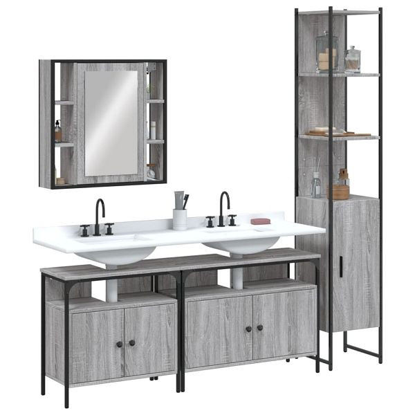 vidaXL 4-teilig Badmöbel-Set Grau Sonoma Holzwerkstoff, 3214748