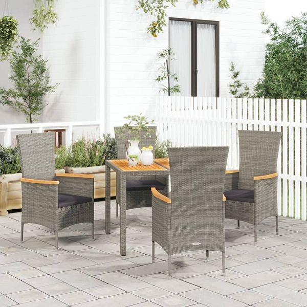 vidaXL 5-teilig Garten-Essgruppe mit Kissen Grau Poly Rattan, 3157535