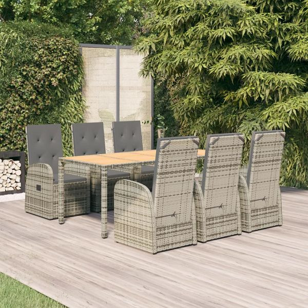 vidaXL 7-teilig Garten-Essgruppe mit Kissen Grau Poly Rattan, 3157588