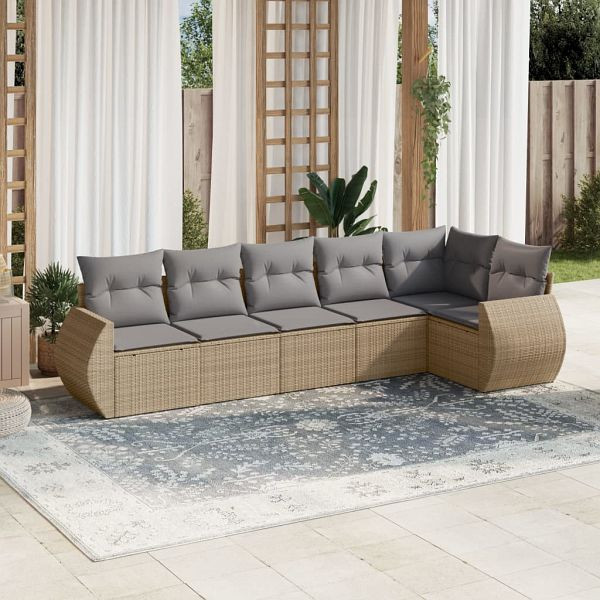 vidaXL 6-teilig Garten-Sofagarnitur mit Kissen Beige Poly Rattan, 3253726