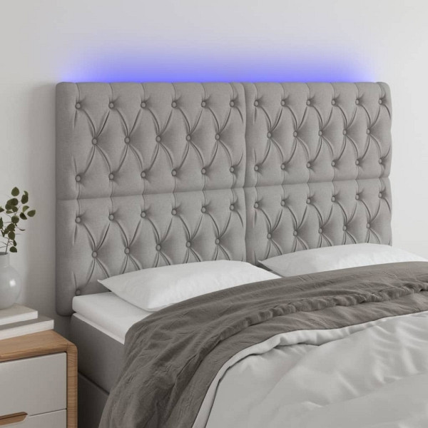vidaXL LED Kopfteil Hellgrau 144x7x118/128 cm Stoff, 3122758
