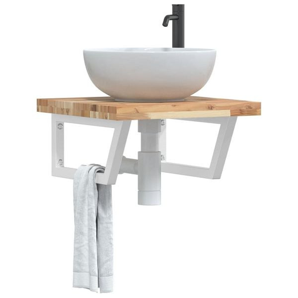 vidaXL Waschbeckenregal Wandmontage Stahl und Akazienholz, 3302766