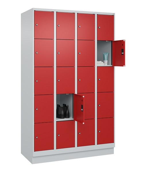 C+P Schließfachschrank Evolo PLUS, mit Sockel, 20 Fächer, 1950x1200x500mm, 7035/3000 feuerrot, 049020-405 S10003