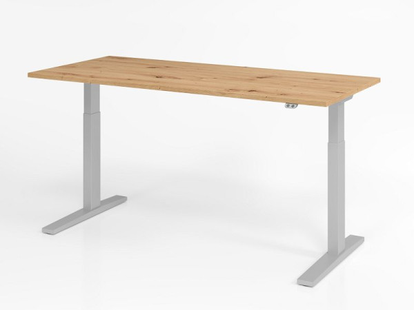 Hammerbacher Schreibtisch XMKA19, 180 x 80 cm, Platte: Asteiche, 25 mm dick, ABS-Dickkante, Rechteckform, Silber, VXMKA19/R/S
