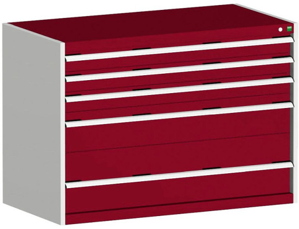 bott cubio Schubladenschrank bestückt mit 5 Schwerlastschubladen BxTxH: 1300 x 650 x 900 mm, RAL 7035/3004, 40022114.24V