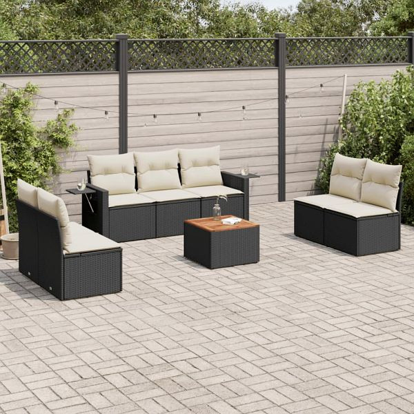 vidaXL 8-teilig Garten-Sofagarnitur mit Kissen Schwarz Poly Rattan, 3224516