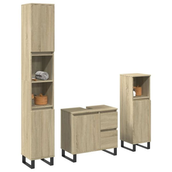 vidaXL 3-tlg. Badmöbel-Set Sonoma-Eiche Holzwerkstoff, 3307678