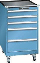 LISTA Schubladenschrank mobil 27x36E (BxTxH) 564x725x990mm KEY Lock, Lichtblau, 5 Schubladen, 14.397.010